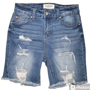 Enjean Denim Jean Distressed Ripped SMALL Cut-off Shorts High-Rise Mom Shorts